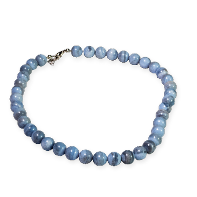 Collier de calcédoine bleue - 45 cm  - boules de 6/8 mm